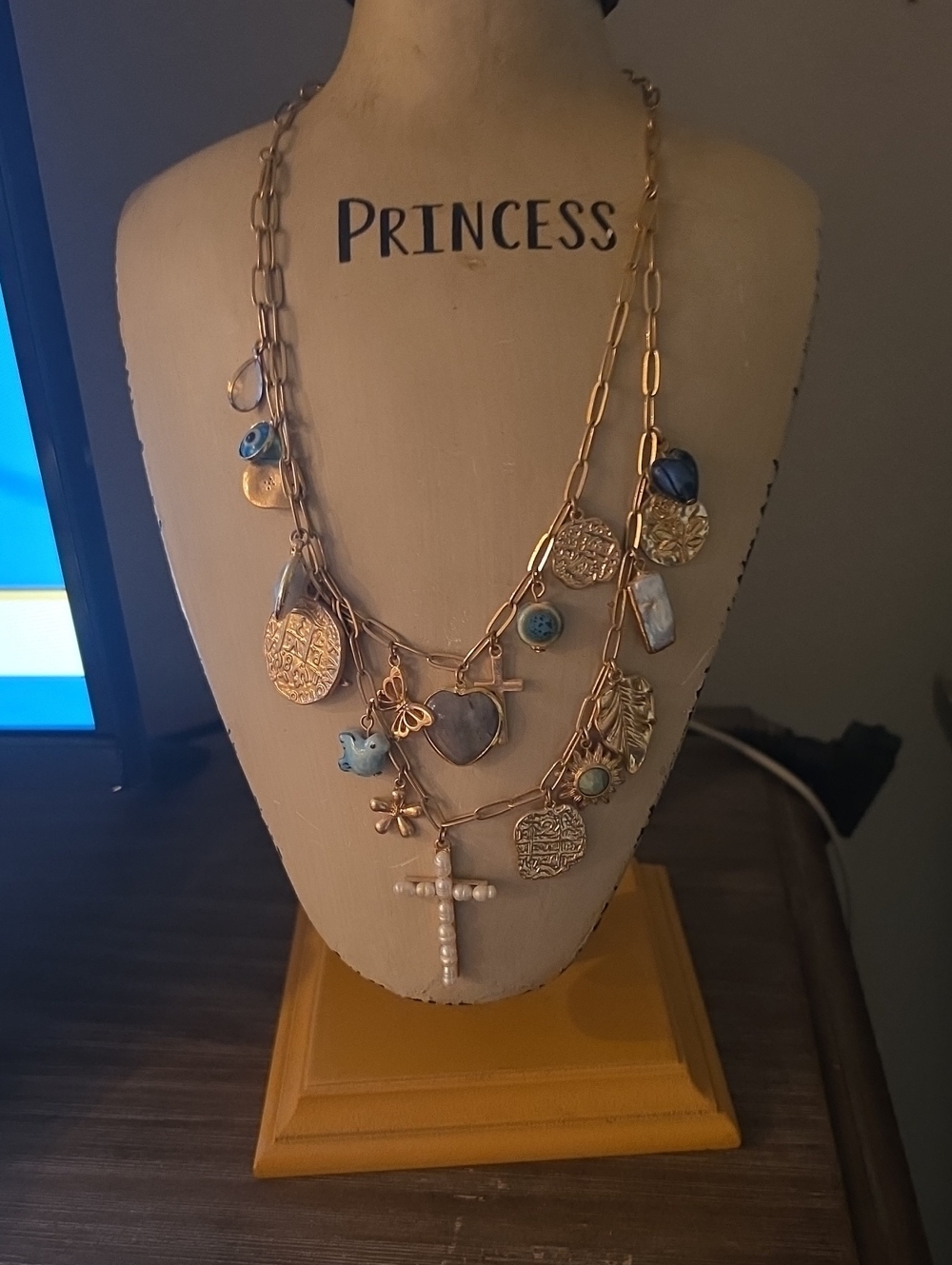 Gold-Tone Multi Charm Necklace with Lots Of Charm Accents